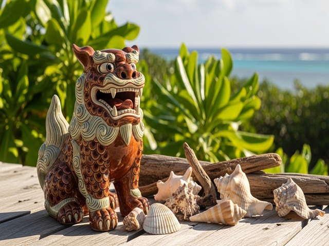 冲绳的狮子(或狮子狗)雕像,作为避邪符放在入口处和屋顶上