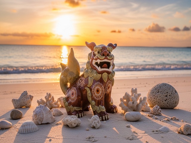 冲绳的狮子(或狮子狗)雕像,作为避邪符放在入口处和屋顶上