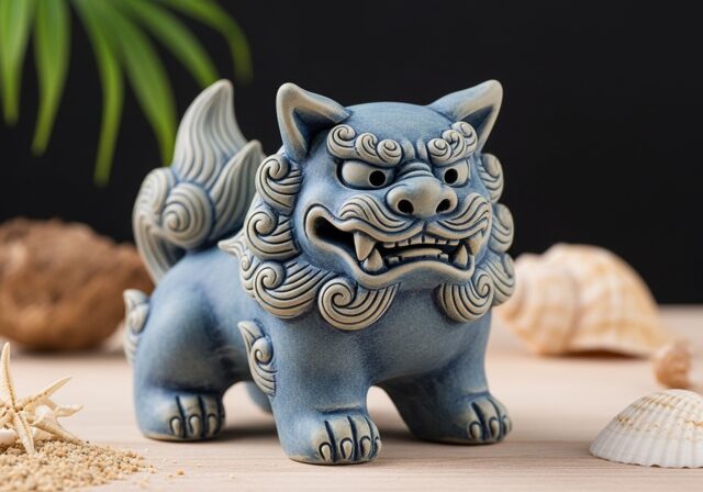 冲绳的狮子(或狮子狗)雕像,作为避邪符放在入口处和屋顶上