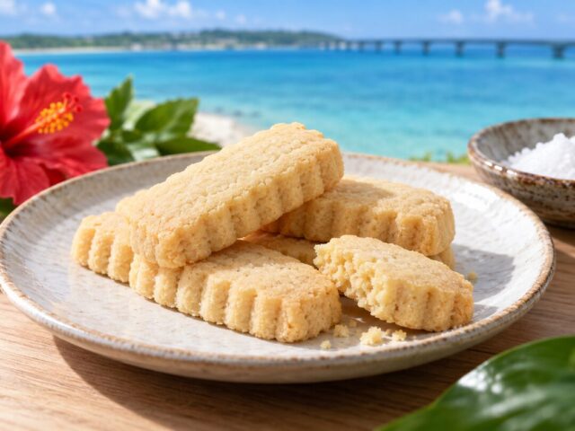 宮古島のお土産の塩ちんすこうをイメージした焼き菓子